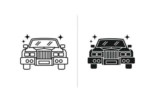Pickup truck front view vector line illustration with plus and minus signs