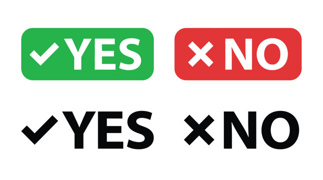 Yes and no signs flat vector illustration with check and cross symbols