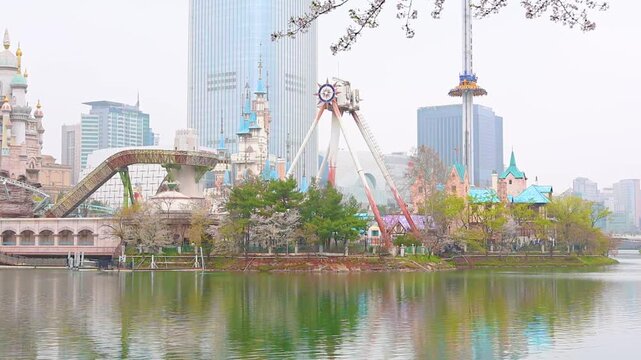 Lotte World Adventure Theme Park and Seokchon Lake in Seoul South Korea on April 12 2026