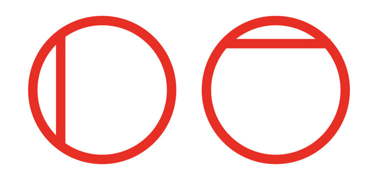 Red circle symbols with divided sections on white background