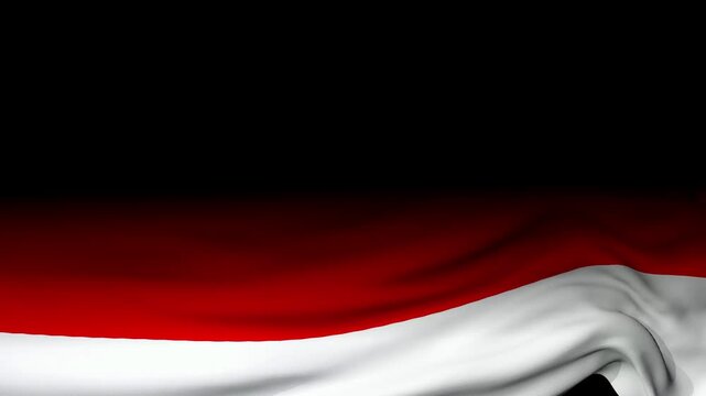 Fabric banner waves in red and white colors against a deep black background providing a smooth and elegant visual element suitable for various design applications and professional creative projects.