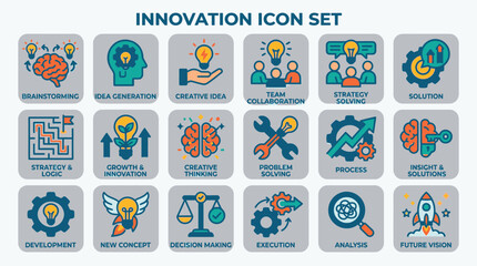 Obraz premium Innovation icons on gray squares.
