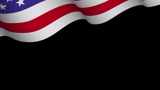 American flag waves gracefully in the upper corner of the frame against a solid black background, providing a professional and clean composition for patriotic digital media and presentation layouts.
