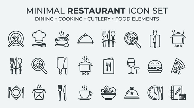 Minimal restaurant icon set collection.