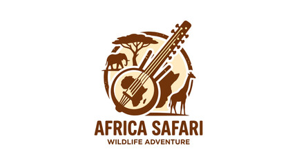 African banjo wildlife adventure safari logo design. © selendang