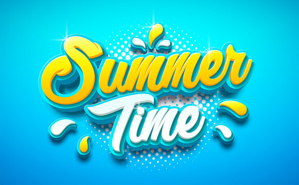 Summer Time Holiday Banner Design with 3d Typography Lettering on Ocean Blue Background. Vector Exotic Vacation Illustration for Party Flyer, Invitation, Travel Brochure, Poster or Greeting Card.