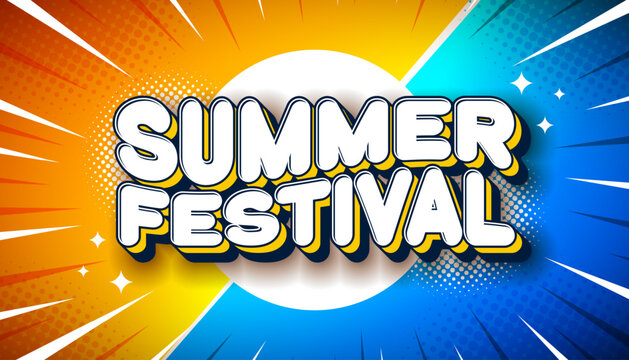 Summer Festival Holiday Banner Design with Retro Waving 3d Typography Lettering on Cartoon Style Background. Vector Exotic Vacation Illustration for Party Flyer, Invitation, Travel Brochure