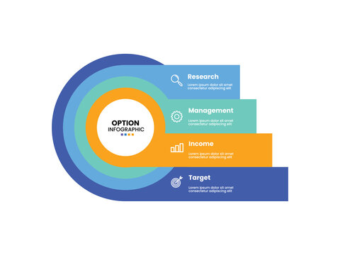 4 step, option, part or process circle layered wheel venn diagram infographic design