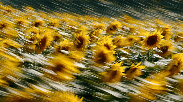 adulteration. Sunflowers swaying in a field during golden hour, nature scene. gardening catalogs, home-decor guides, designed for home decor and floral branding and gardening and botanical catalogs.