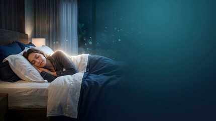 Fototapeta premium Woman Enjoying Deep Restful Sleep at Night