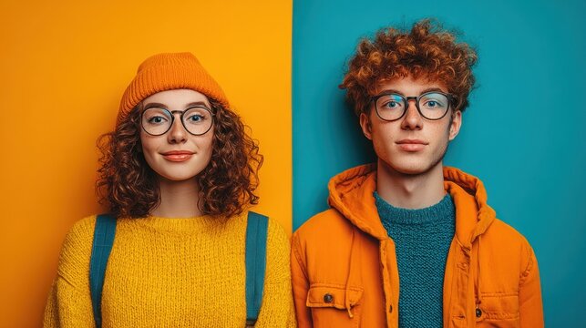 Vibrant Studio Portraits of Diverse Young Individuals with Stylish Eyewear and Colorful Attire
