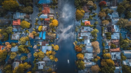 Fototapeta premium Aerial View of Urban Flood Drainage System in a Complex Neighborhood