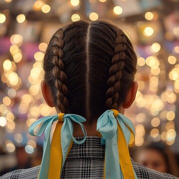 Young Girl with Braided Hair and Ribbons