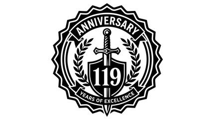 Obraz premium Anniversary excellence seal with sword and shield icon.