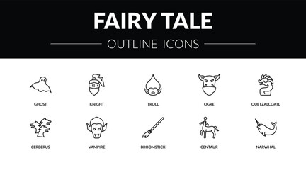 outline fairy tale icons set - ghost, knight, cerberus, narwhal. editable vector for web and mobile ui © IconArt