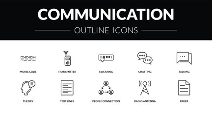 outline communication icons set - morse code, transmitter, theory, pager. editable vector for web and mobile ui © IconArt