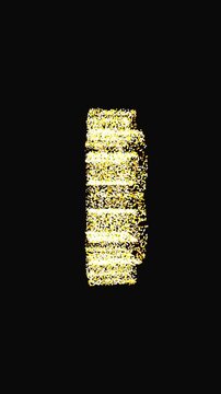 Vertical format animation of luxury gold glitter particles forming a bitcoin symbol on a black background. Ideal for premium mobile marketing.