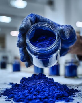 POV of Color Consultant Testing Fineness of Raw Mineral Pigment.