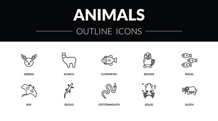 outline animals icons set - jerboa, alpaca, ray, sloth. editable vector for web and mobile ui © IconArt