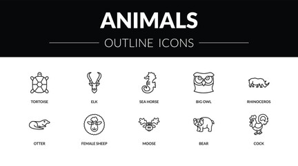 outline animals icons set - tortoise, elk, otter, cock. editable vector for web and mobile ui © IconArt