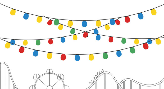 Colorful Carnival Lights and Roller Coaster Ride