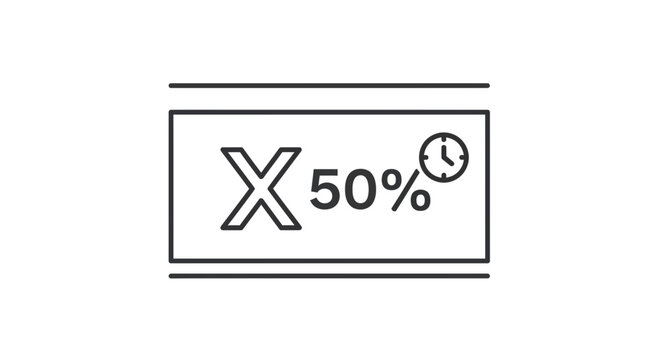 Discount icon with 50 percent and clock, sale offer, limited time promotion