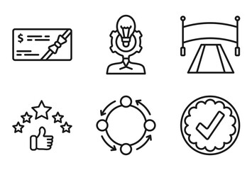 Fototapeta premium outline startup stategy and icons set - gift voucher, user experience, finish line, valid. editable vector for web and mobile ui