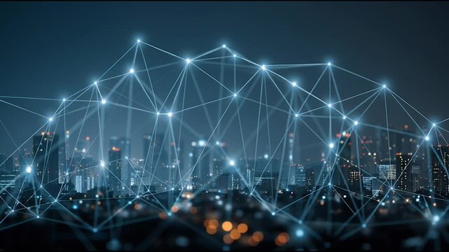 Social media fo city and Smart digital Innovation city with connection network reciprocity over the cityscape. of future smart wireless city and social media networking systems that connects business