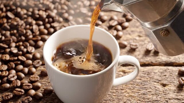  brewed coffee in a geyser coffee maker is poured .mov