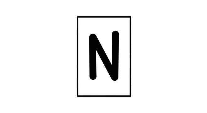 Black Letter N Inside White Rectangle on White Background