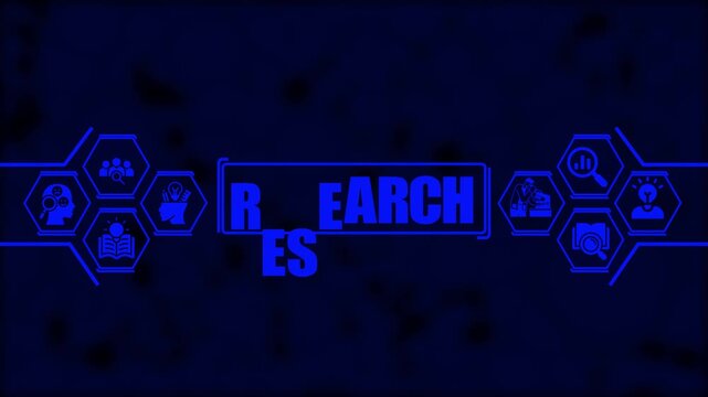Digital research concept animation with hexagonal science and glowing blue interface for academic, business, and technology presentations