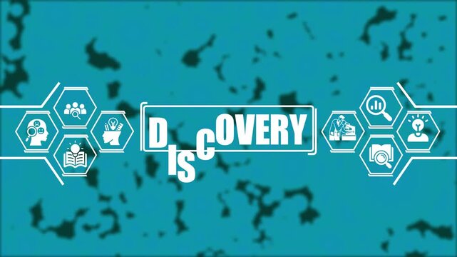 Discovery concept animation with hexagonal infographic and business growth symbols for corporate presentations, educational and digital marketing strategy