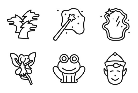 outline fairy tale collection. icons set - cerberus, enchantment, magic mirror, elf. editable vector for web and mobile ui