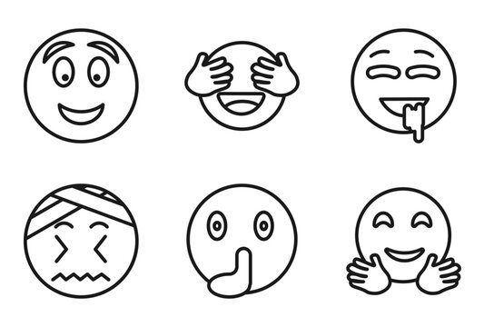 outline emoji icons set - excited emoji, shy emoji, drool hugging editable vector for web and mobile ui