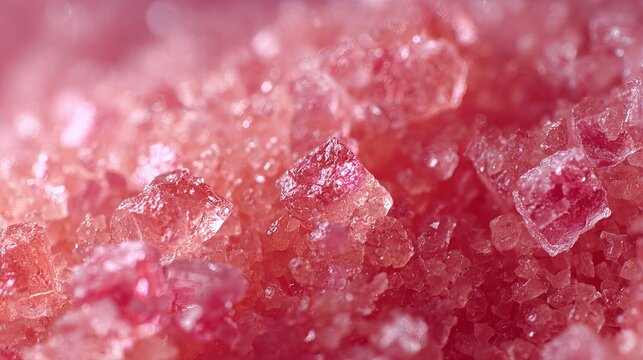 Close-up reveals vibrant pink Himalayan salt crystals, showcasing their unique texture and sparkling, crystalline structure beautifully.