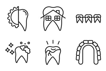 outline dentist icons set - apicoectomy, dental house, dental brackets, maxilla. editable vector for web and mobile ui © IconArt