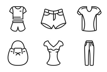 Naklejka premium outline clothes icons set - pijama, denim shorts, jersey, jean. editable vector for web and mobile ui