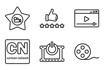 Obraz premium outline cinema icons set - film star, thumb up with star, online movie, film roll side view. editable vector for web and mobile ui