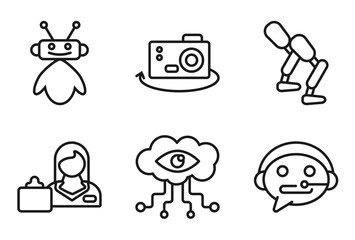 Obraz premium outline artificial intelligence icons set - robot assistant, ar camera, prosthesis, technical support. editable vector for web and mobile ui