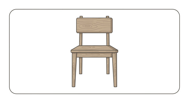 Simple Wooden Chair with Backrest - Isolated on White Background