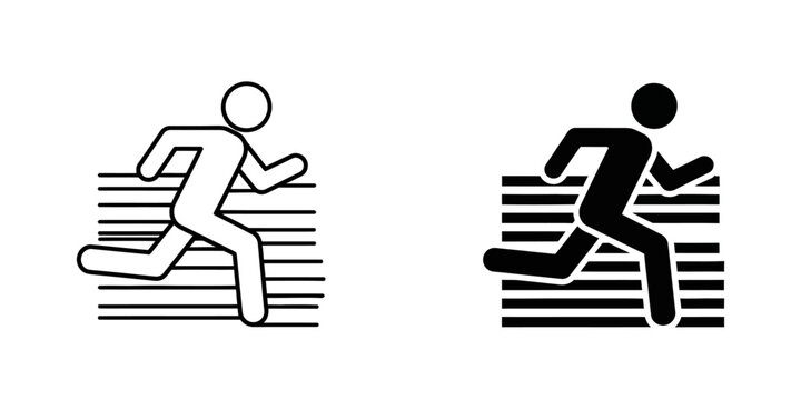 Runner stick figure icon with motion lines exercise movement silhouette lifestyle character isolated