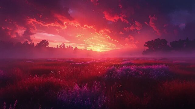Soft red violet nebula haze floating through a dark moody cosmic field with elegant cinematic depth