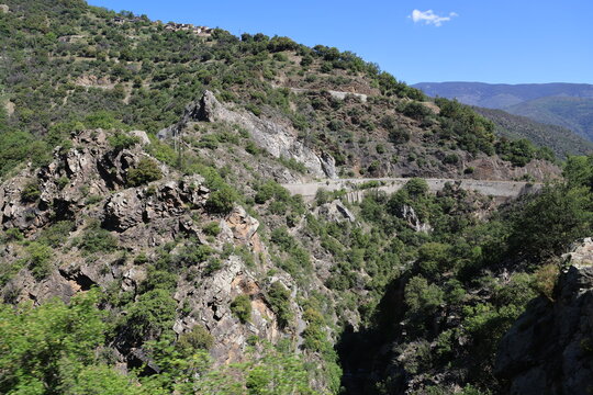 Mountain landscape in the Tet Valley near Villefranche-de-Conflent, France