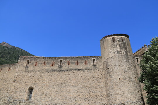 View of the medieval city wall of Villefranche-de-Conflent, France  