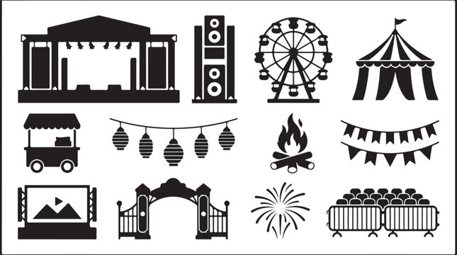 Carnival fair icons vector set