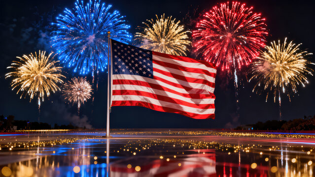 Festive Fourth of July Stars, Stripes and Fireworks Background