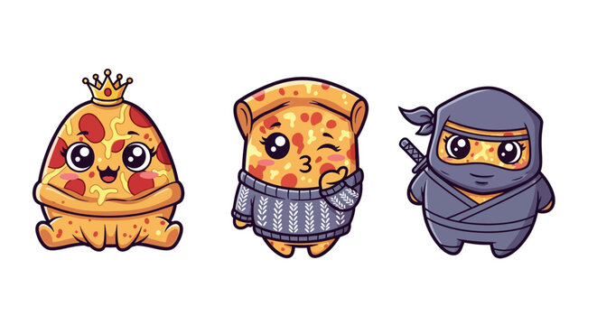 Cute Pizza and Ninja Characters Illustration.