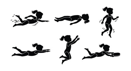 Obraz premium Swimming silhouettes collection black vector illustration on white background