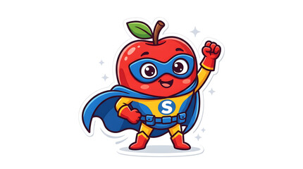 Fototapeta premium Cute superhero apple character in colorful cartoon style