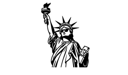 Statue of Liberty black and white sketch vector illustration, isolated landmark line art graphic element for United States travel guides, patriotic independence day posters, or New York tourism brandi © MdIbrahimIslam